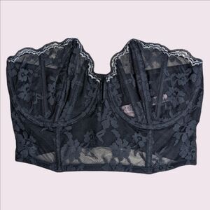Victorias Secret Sheer Black Lace Structured Bustier Bra Metallic Silver‎